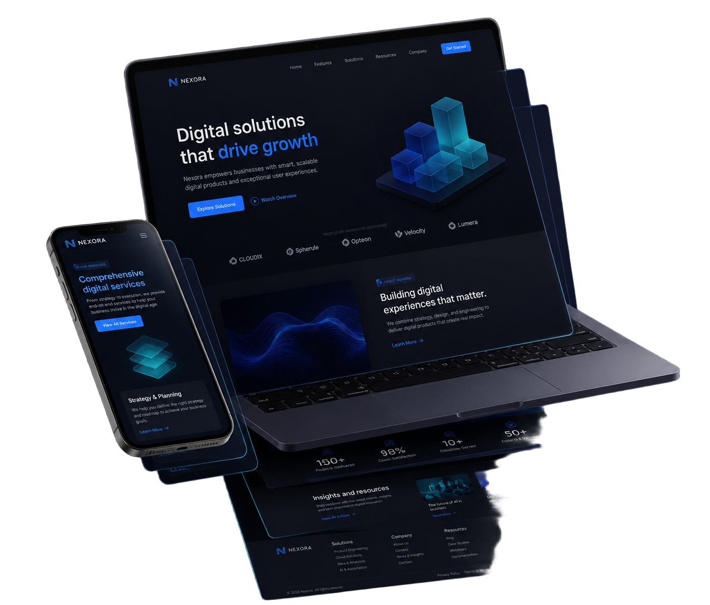 Premium website mockups on laptop and phone